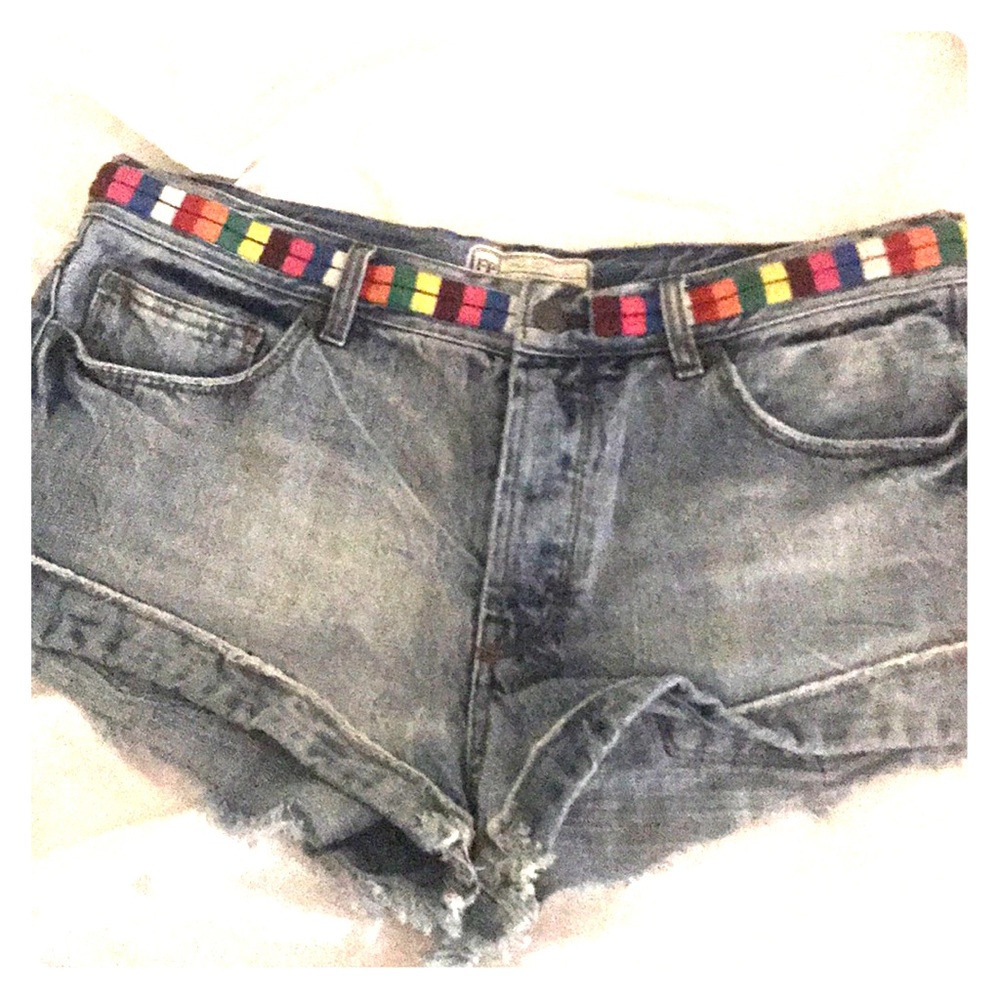 Free People embroidered boho denim shorts